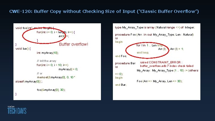 CWE-120: Buffer Copy without Checking Size of Input (‘Classic Buffer Overflow’) void foo(int* arr,