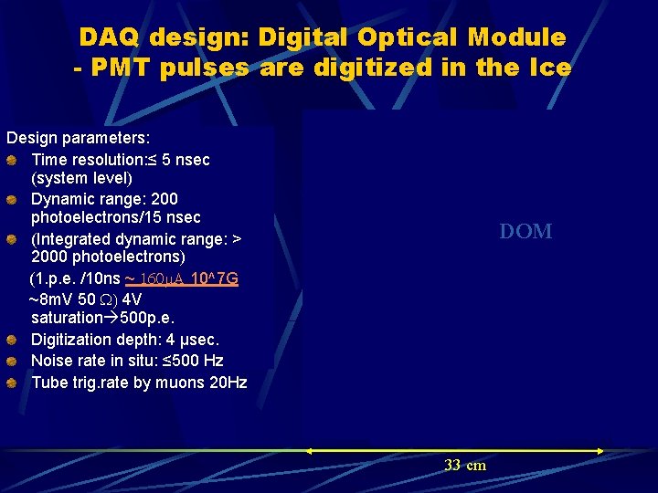 DAQ design: Digital Optical Module - PMT pulses are digitized in the Ice Design