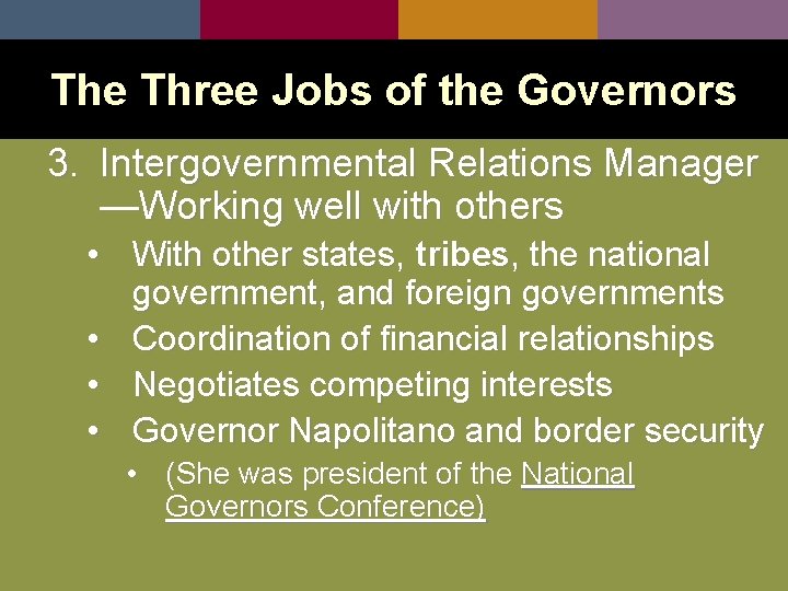 The Three Jobs of the Governors 3. Intergovernmental Relations Manager —Working well with others