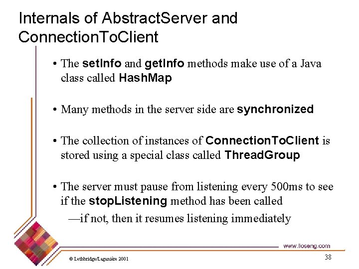 Internals of Abstract. Server and Connection. To. Client • The set. Info and get.