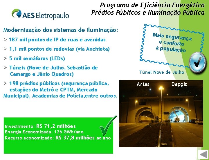 Programa de Eficiência Energética Prédios Públicos e Iluminação Pública Modernização dos sistemas de iluminação: