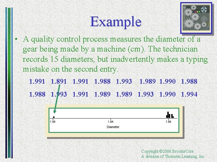 Example • A quality control process measures the diameter of a gear being made
