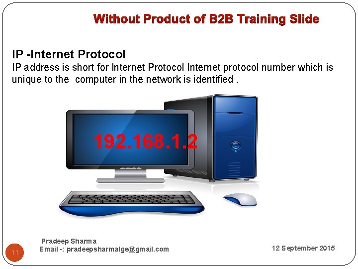  Without Product of B 2 B Training Slide IP -Internet Protocol IP address