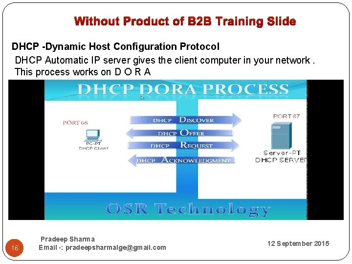  Without Product of B 2 B Training Slide DHCP -Dynamic Host Configuration Protocol