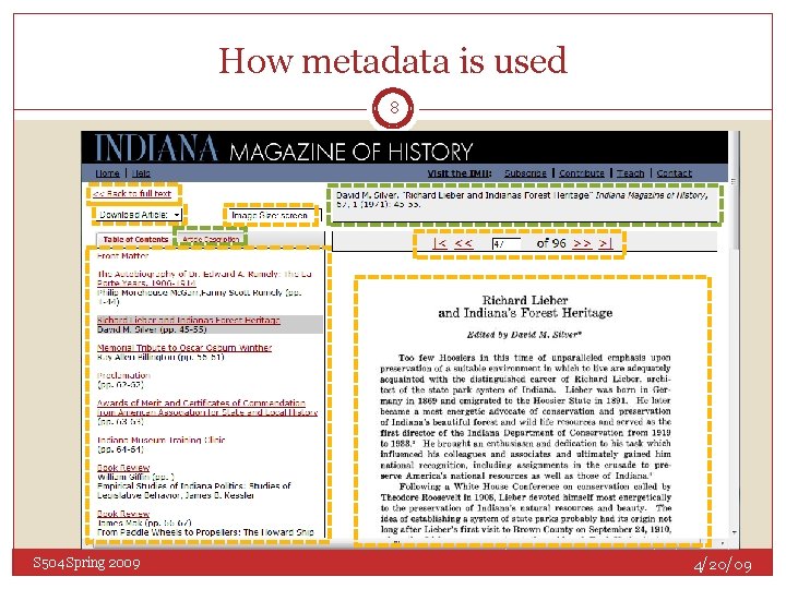 How metadata is used 8 S 504 Spring 2009 4/20/09 