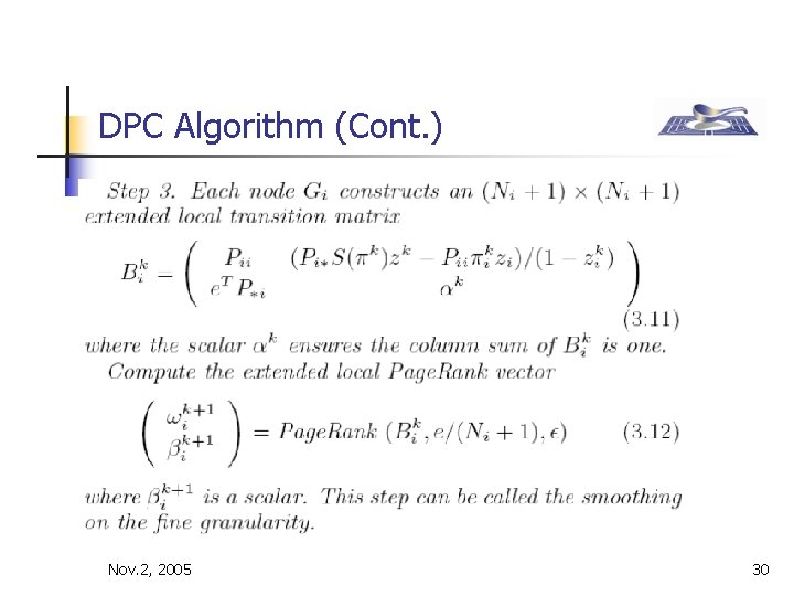 DPC Algorithm (Cont. ) Nov. 2, 2005 30 