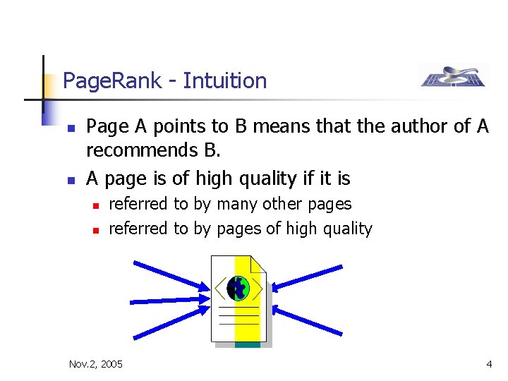 Page. Rank - Intuition n n Page A points to B means that the