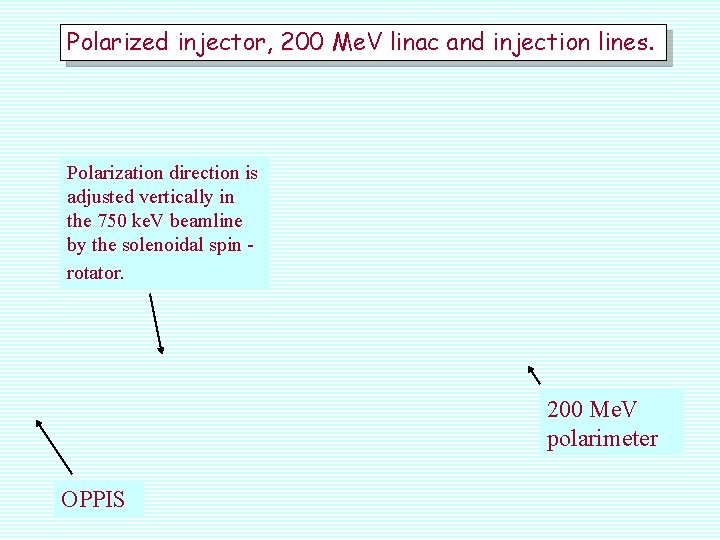 Polarized injector, 200 Me. V linac and injection lines. Polarization direction is adjusted vertically