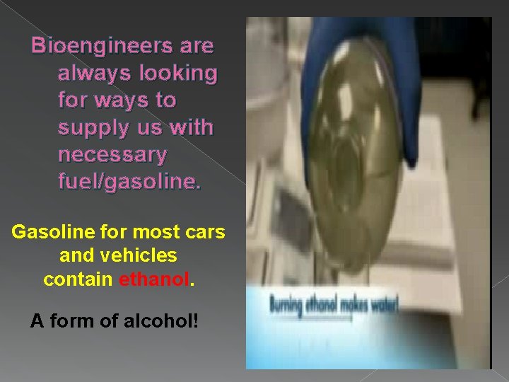 Bioengineers are always looking for ways to supply us with necessary fuel/gasoline. Gasoline for