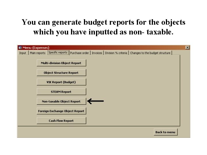 You can generate budget reports for the objects which you have inputted as non-