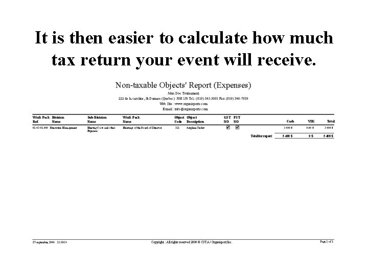 It is then easier to calculate how much tax return your event will receive.