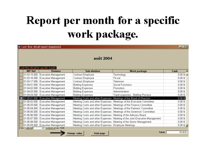 Report per month for a specific work package. 