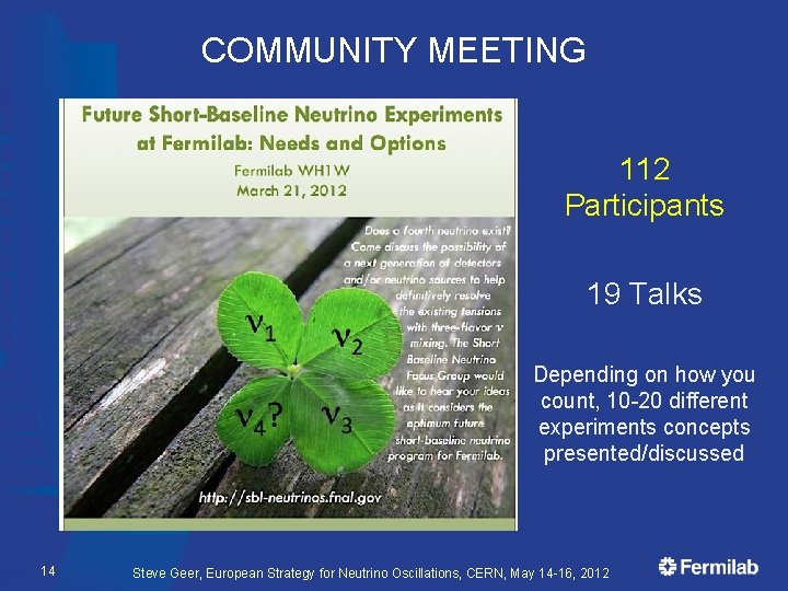 COMMUNITY MEETING 112 Participants 19 Talks Depending on how you count, 10 -20 different