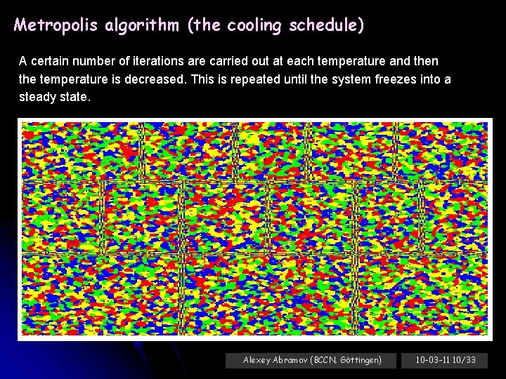 Metropolis algorithm (the cooling schedule) A certain number of iterations are carried out at