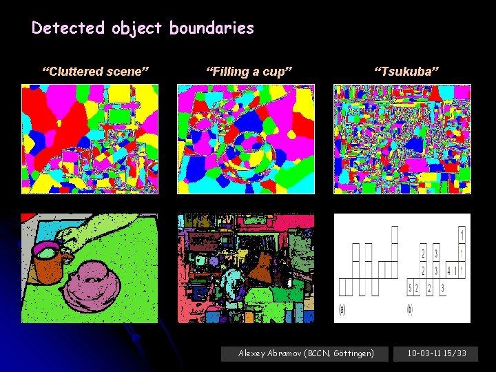 Detected object boundaries “Cluttered scene” “Filling a cup” “Tsukuba” Alexey Abramov (BCCN, Göttingen) 10