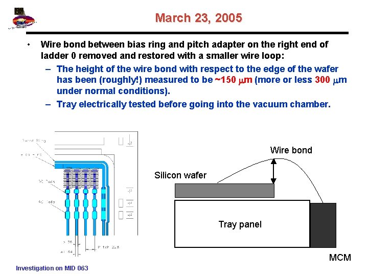 March 23, 2005 • Wire bond between bias ring and pitch adapter on the