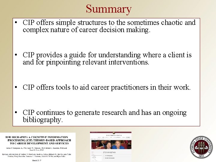 Summary • CIP offers simple structures to the sometimes chaotic and complex nature of