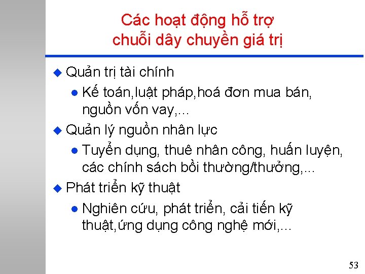 Các hoạt động hỗ trợ chuỗi dây chuyền giá trị u Quản trị tài