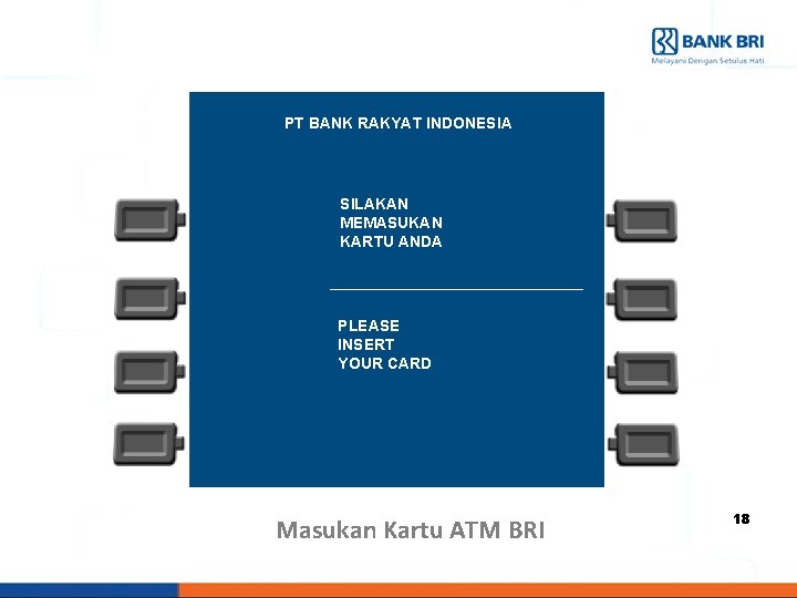 PT BANK RAKYAT INDONESIA SILAKAN MEMASUKAN KARTU ANDA PLEASE INSERT YOUR CARD Masukan Kartu