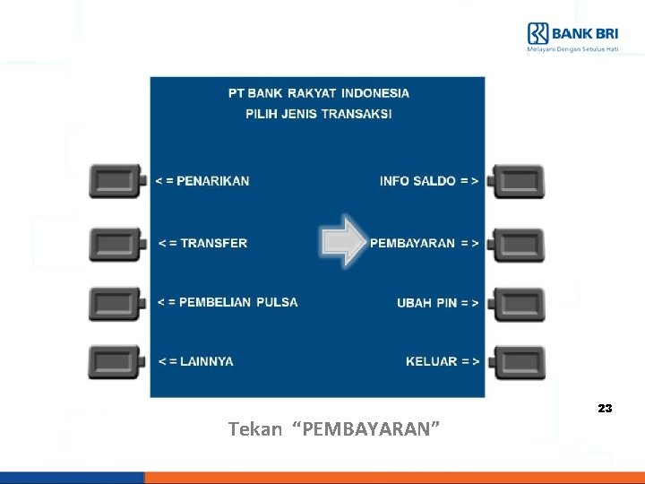 PT BANK RAKYAT INDONESIA PILIH JENIS TRANSAKSI < = PENARIKAN INFO SALDO = >