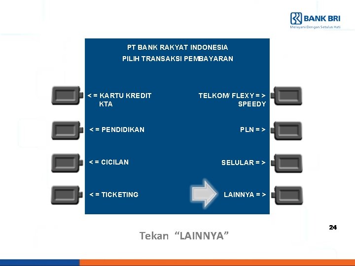 PT BANK RAKYAT INDONESIA PILIH TRANSAKSI PEMBAYARAN < = KARTU KREDIT KTA TELKOM/ FLEXY