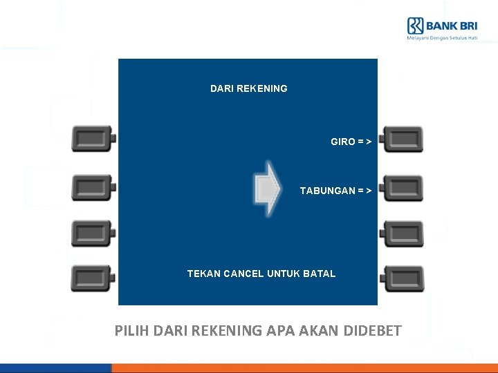 DARI REKENING GIRO = > TABUNGAN = > TEKAN CANCEL UNTUK BATAL PILIH DARI