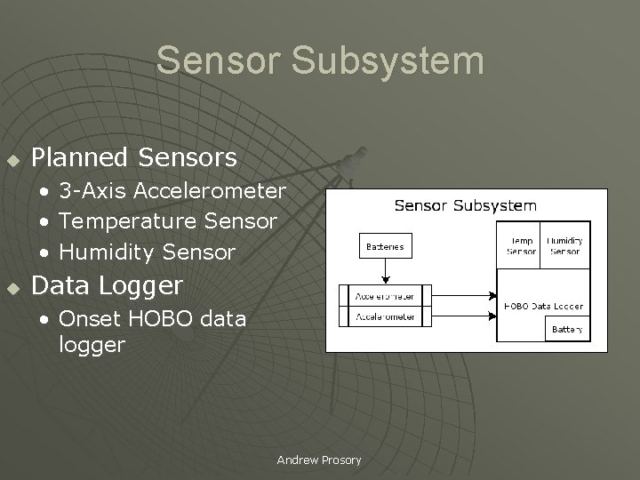 Sensor Subsystem u Planned Sensors • • • u 3 -Axis Accelerometer Temperature Sensor