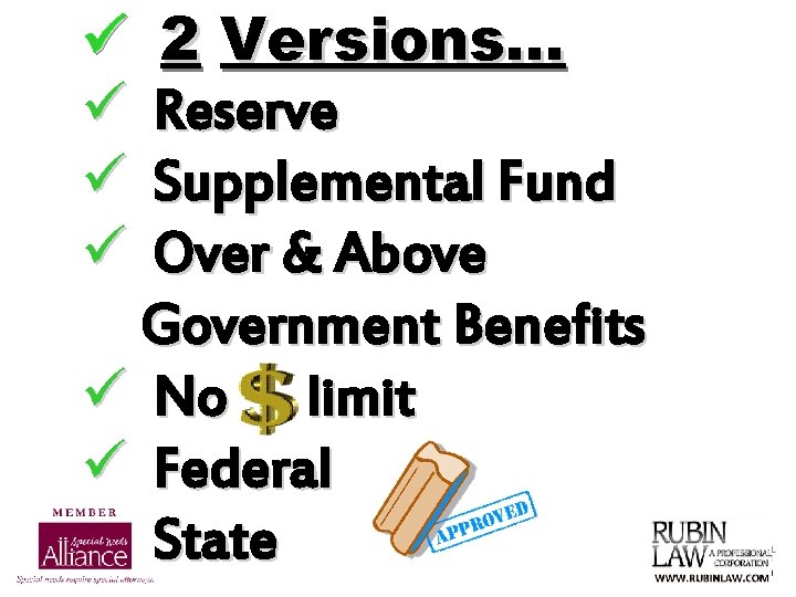 2 Versions. . . Reserve Supplemental Fund Over & Above Government Benefits ü No