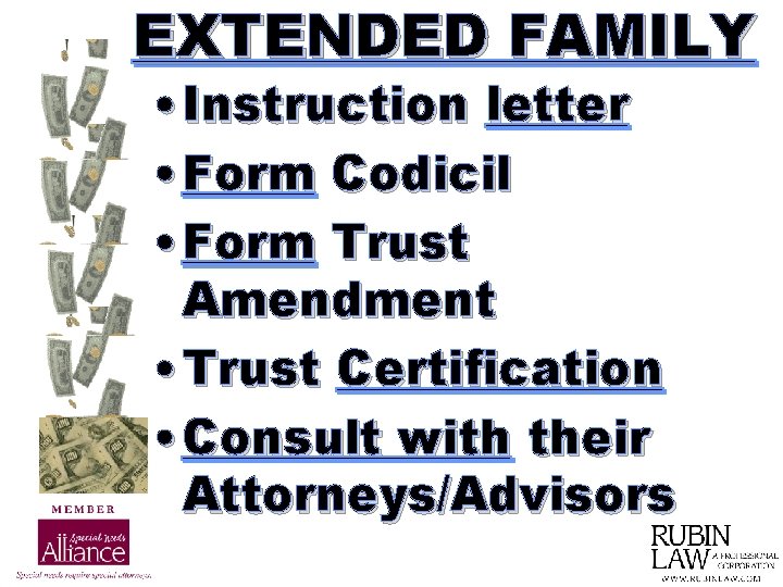 EXTENDED FAMILY • Instruction letter • Form Codicil • Form Trust Amendment • Trust