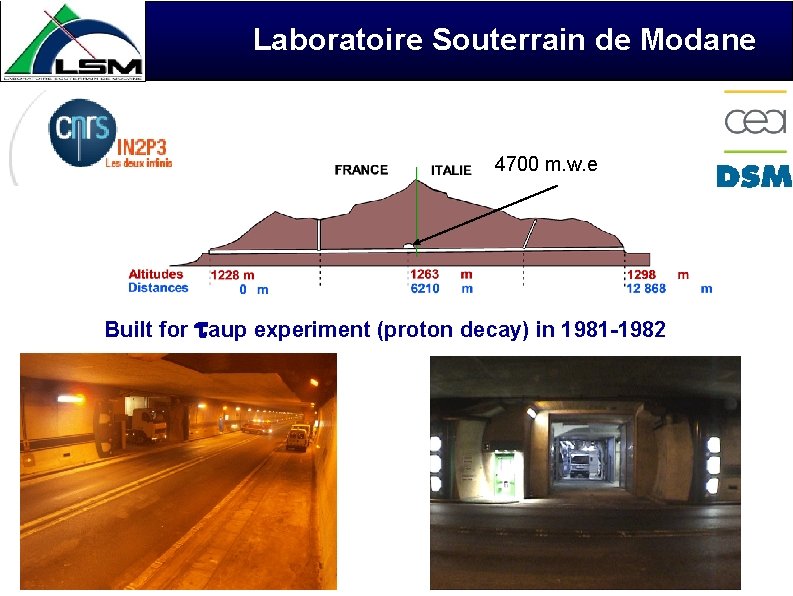 Laboratoire Souterrain de Modane COMMISSARIAT À L’ÉNERGIE ATOMIQUE 4700 m. w. e DIRECTION DES