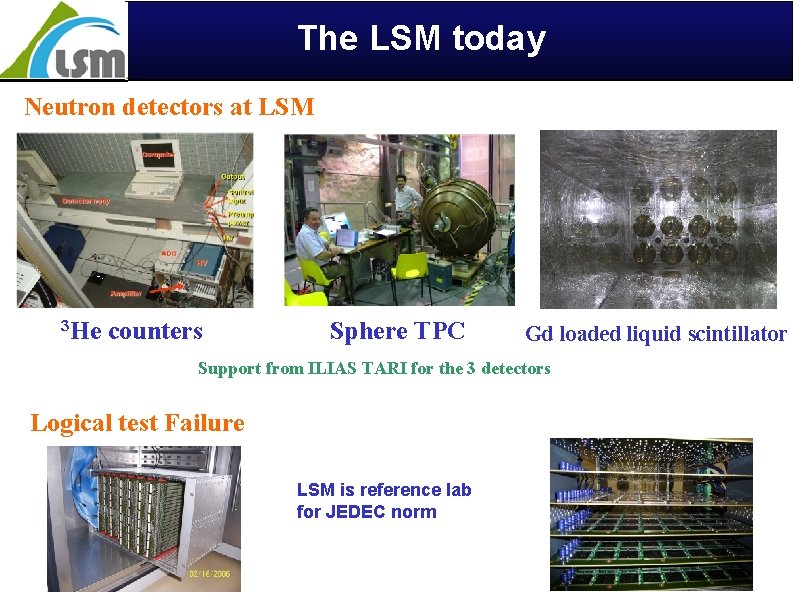 The LSM today Neutron detectors at LSM 3 He counters Sphere TPC Gd loaded