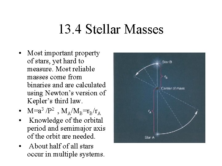 13. 4 Stellar Masses • Most important property of stars, yet hard to measure.