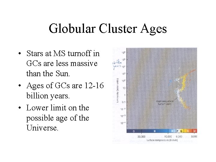 Globular Cluster Ages • Stars at MS turnoff in GCs are less massive than