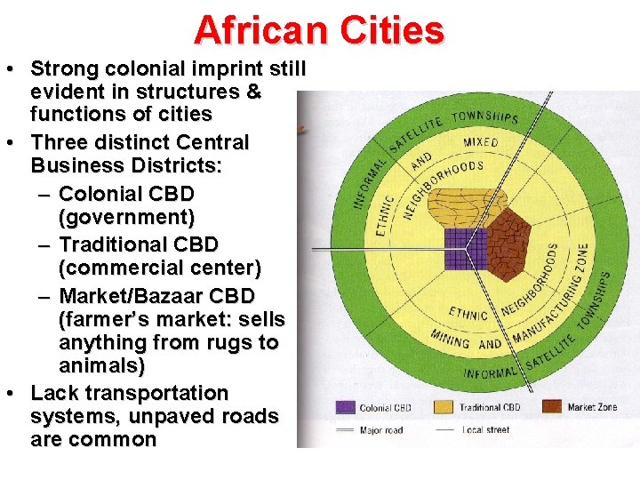 African Cities • Strong colonial imprint still evident in structures & functions of cities African Cities • Strong colonial imprint still evident in structures & functions of cities