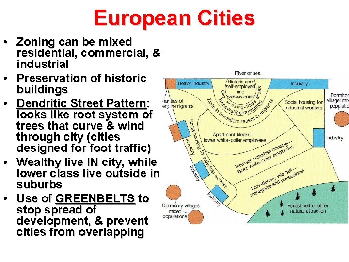European Cities • Zoning can be mixed residential, commercial, & industrial • Preservation of European Cities • Zoning can be mixed residential, commercial, & industrial • Preservation of