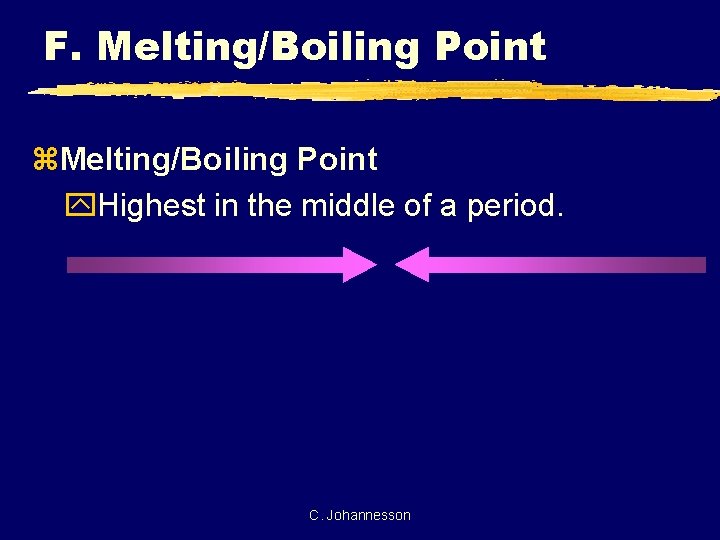 F. Melting/Boiling Point z. Melting/Boiling Point y. Highest in the middle of a period.