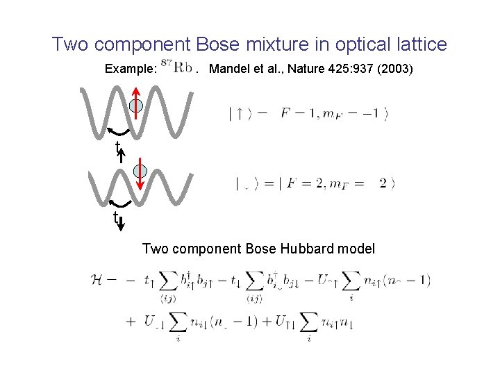 Two component Bose mixture in optical lattice Example: . Mandel et al. , Nature
