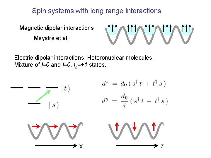Spin systems with long range interactions Magnetic dipolar interactions Meystre et al. Electric dipolar