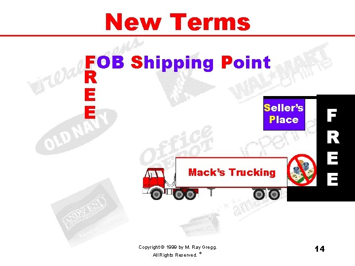 New Terms FOB Shipping Point R E Seller’s E Place F R E E