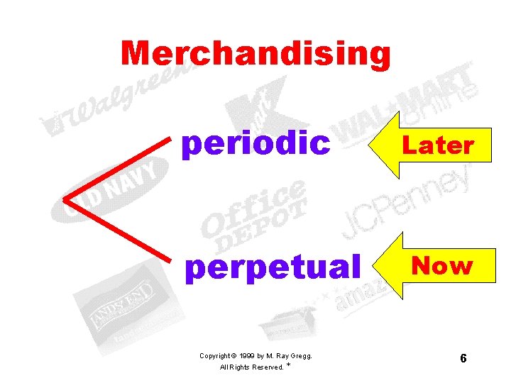 Merchandising periodic perpetual Copyright © 1999 by M. Ray Gregg. All Rights Reserved. *