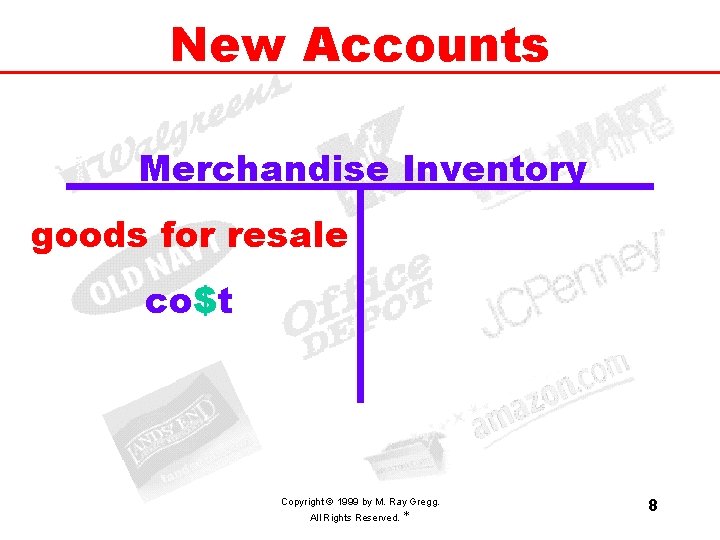 New Accounts Merchandise Inventory goods for resale co$t Copyright © 1999 by M. Ray