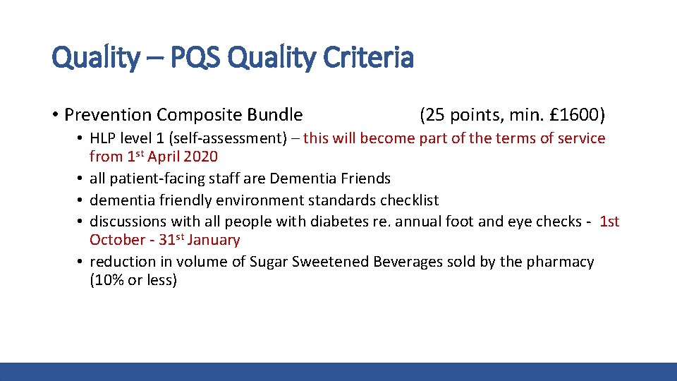 Quality – PQS Quality Criteria • Prevention Composite Bundle (25 points, min. £ 1600)