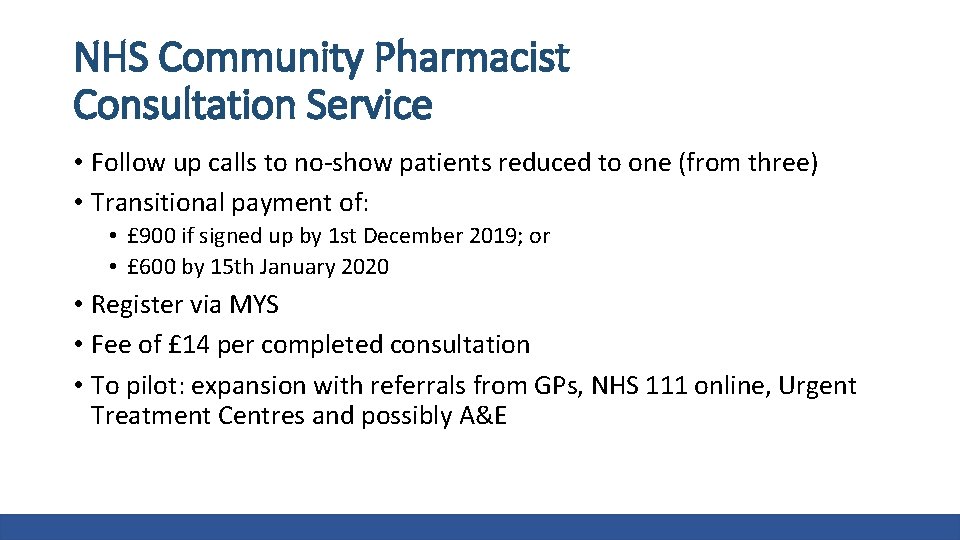 NHS Community Pharmacist Consultation Service • Follow up calls to no-show patients reduced to