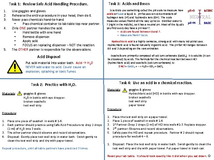 Task 1: Review Safe Acid Handling Procedure. 1. 2. 3. 4. 5. Use goggles