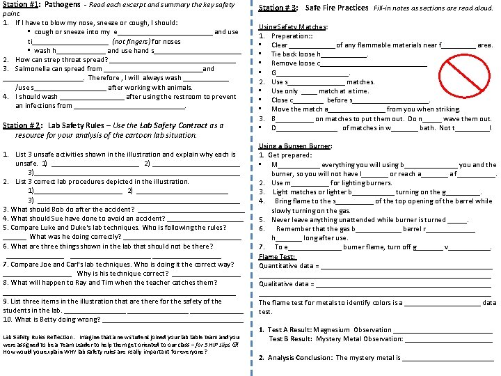 Station #1: Pathogens - Read each excerpt and summary the key safety point. 1.