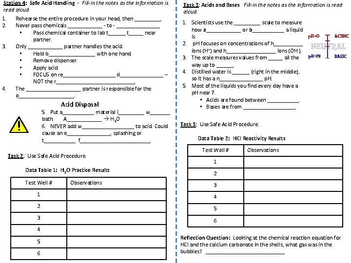 Station 4: Safe Acid Handling - Fill-in the notes as the information is read