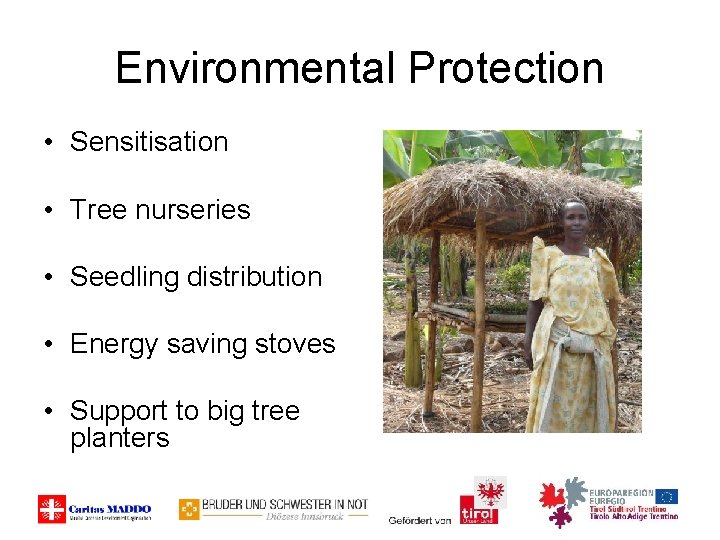 Environmental Protection • Sensitisation • Tree nurseries • Seedling distribution • Energy saving stoves