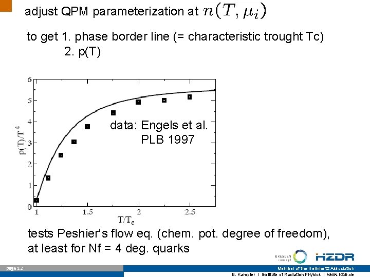 adjust QPM parameterization at to get 1. phase border line (= characteristic trought Tc)