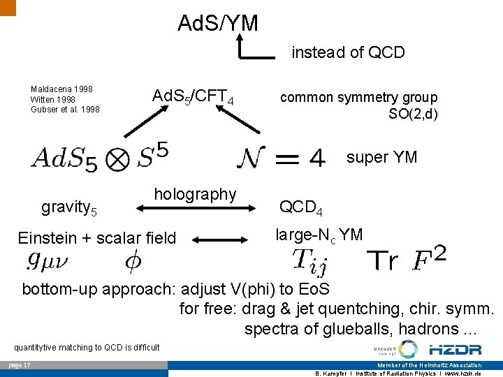 Ad. S/YM instead of QCD Maldacena 1998 Witten 1998 Gubser et al. 1998 Ad.