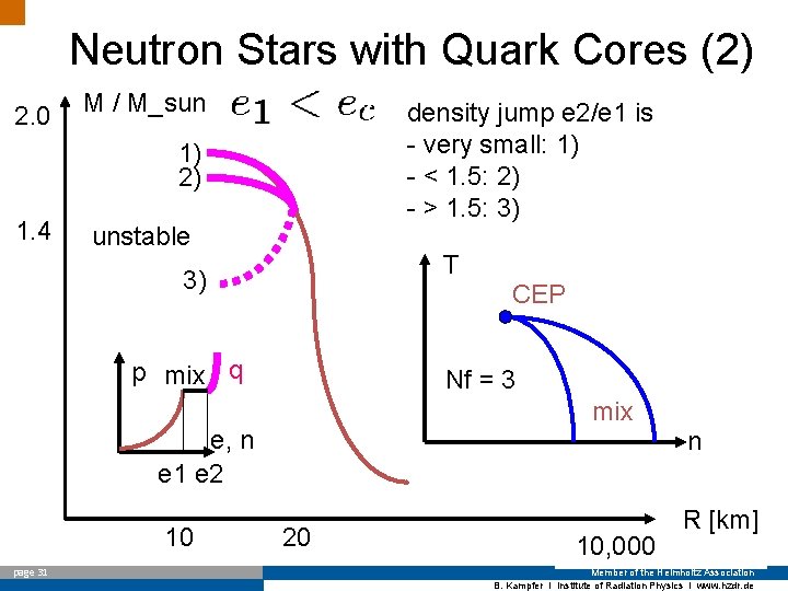 Neutron Stars with Quark Cores (2) 2. 0 M / M_sun density jump e